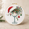 Christmas Embroidery Kit for Beginners, Santa Hat Wine Glass DIY Needlework Set, 15 or 20 cm Holiday Craft Gift for Adults