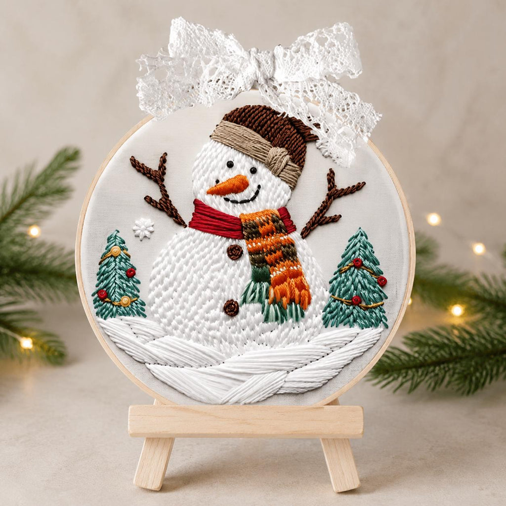 Snowman Embroidery Kit, 20 cm Christmas Hoop Art, Winter Scene DIY Craft