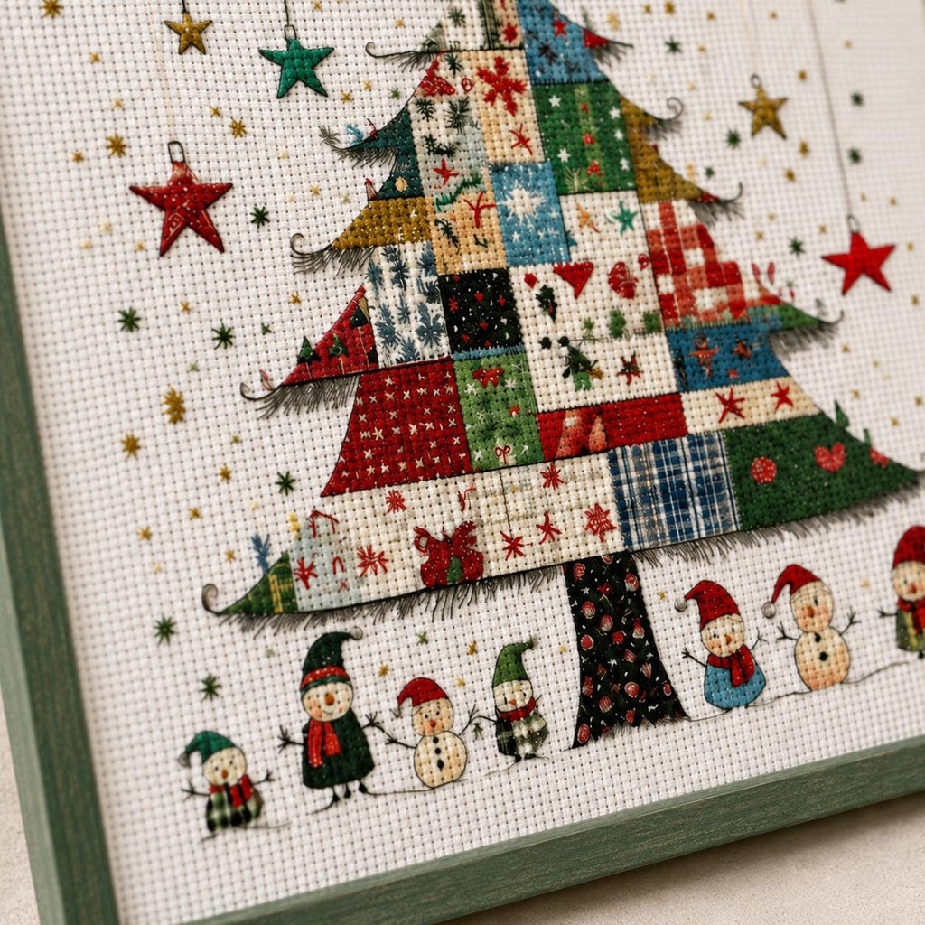 Stamped Christmas Tree Cross Stitch Kit, 40 x 40 cm, 11CT or 14CT Pre-Printed Canvas, Holiday Needlework Kit for Adults