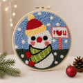 Snowman Punch Needle Kit, 20 cm Christmas Embroidery Hoop Art (DIY Starter Set)