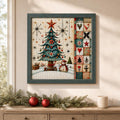 Stamped Christmas Tree Cross Stitch Kit, 30 x 30 cm Pre-Printed Canvas, 11CT or 14CT Winter Needlework for Adults