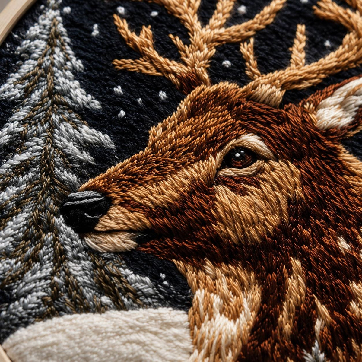 Christmas Deer Embroidery Kit, 15 cm Winter Stag Needlework Set (DIY Craft)