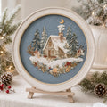 Winter Cottage Embroidery Kit, 20 cm Snowy Cabin Hoop Art (Beginner Friendly)