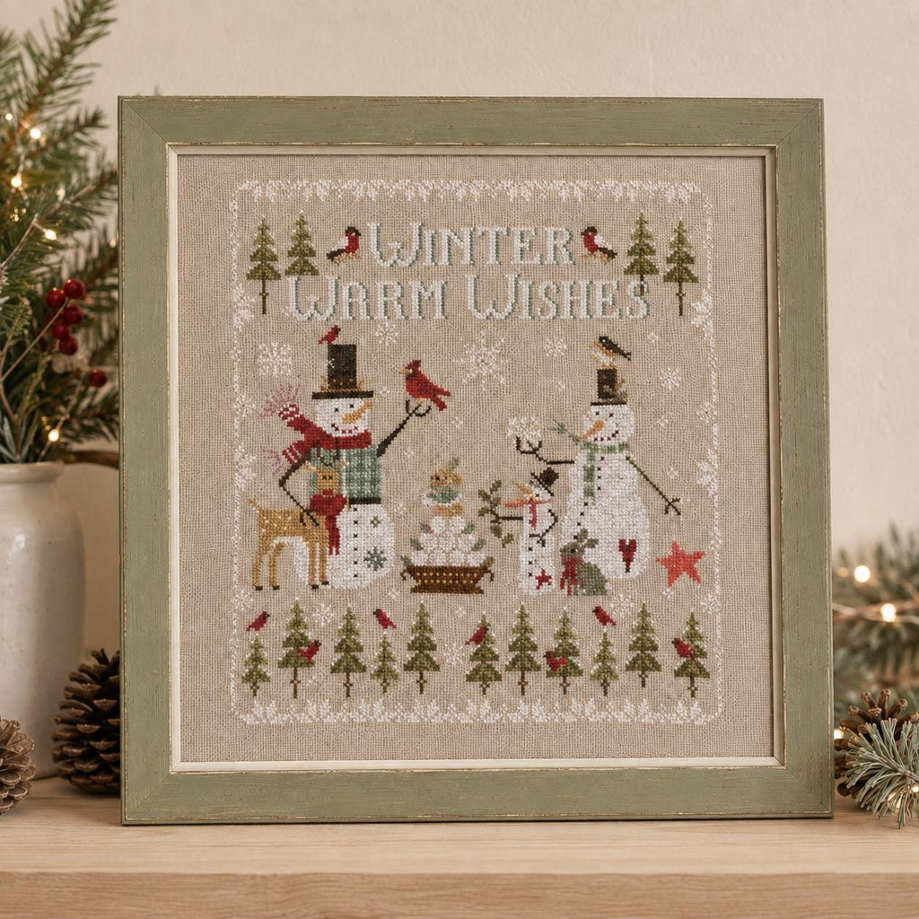 Stamped Winter Cross Stitch Kit, 28CT Pre-Printed Canvas, Snowmen and Reindeer Christmas Sampler, 37 x 40 cm Needlework Set