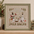 Stamped Winter Cross Stitch Kit, 28CT Pre-Printed Canvas, Snowmen and Reindeer Christmas Sampler, 37 x 40 cm Needlework Set