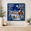 Stamped Winter Village Cross Stitch Kit, 14CT Printed Canvas, 40 x 40 cm Christmas Cottage Needlework for Adults