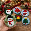 Christmas Punch Needle Coaster Kit, Set of 6 Festive DIY Mug Rugs, Beginner Holiday Craft Kit and Creative Gift for Adults