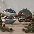 Winter Cottage Embroidery Kit, 20 cm Snowy Landscape Hoop Art (DIY Needlework)