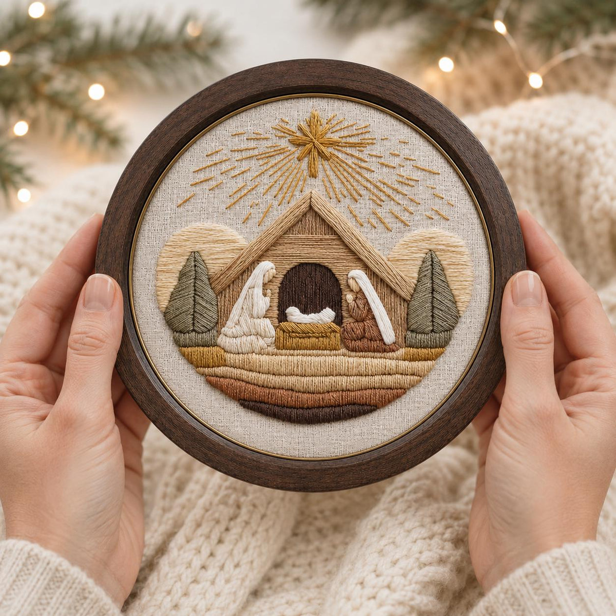 Nativity Embroidery Kit, 20 cm Pre-Printed Christmas Hand Embroidery Set with Hoop, Religious Holiday Craft Gift for Adults