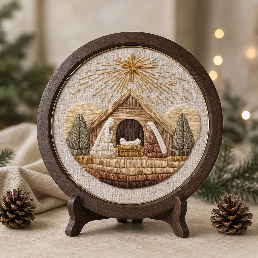 Nativity Embroidery Kit, 20 cm Pre-Printed Christmas Hand Embroidery Set with Hoop, Religious Holiday Craft Gift for Adults