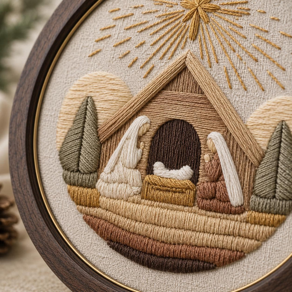 Nativity Embroidery Kit, 20 cm Pre-Printed Christmas Hand Embroidery Set with Hoop, Religious Holiday Craft Gift for Adults