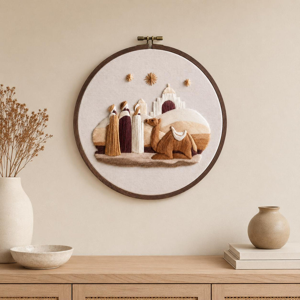 Three Wise Men Embroidery Kit, 20 cm Pre-Printed Christmas Hoop Art (DIY)
