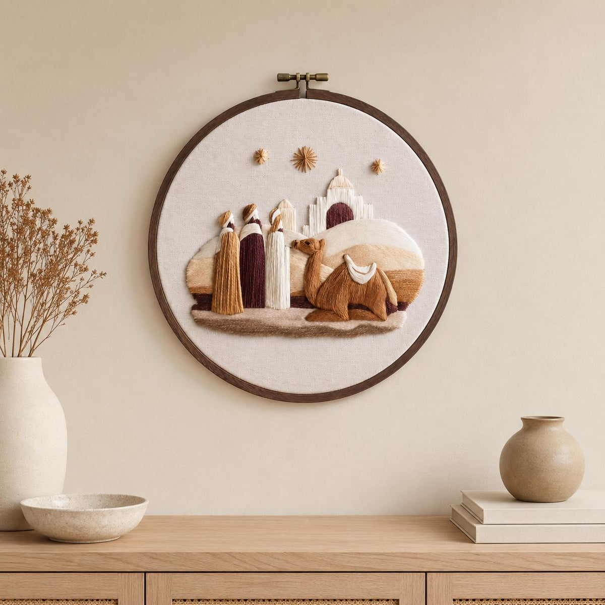 Three Wise Men Embroidery Kit, 20 cm Pre-Printed Christmas Hoop Art (DIY)