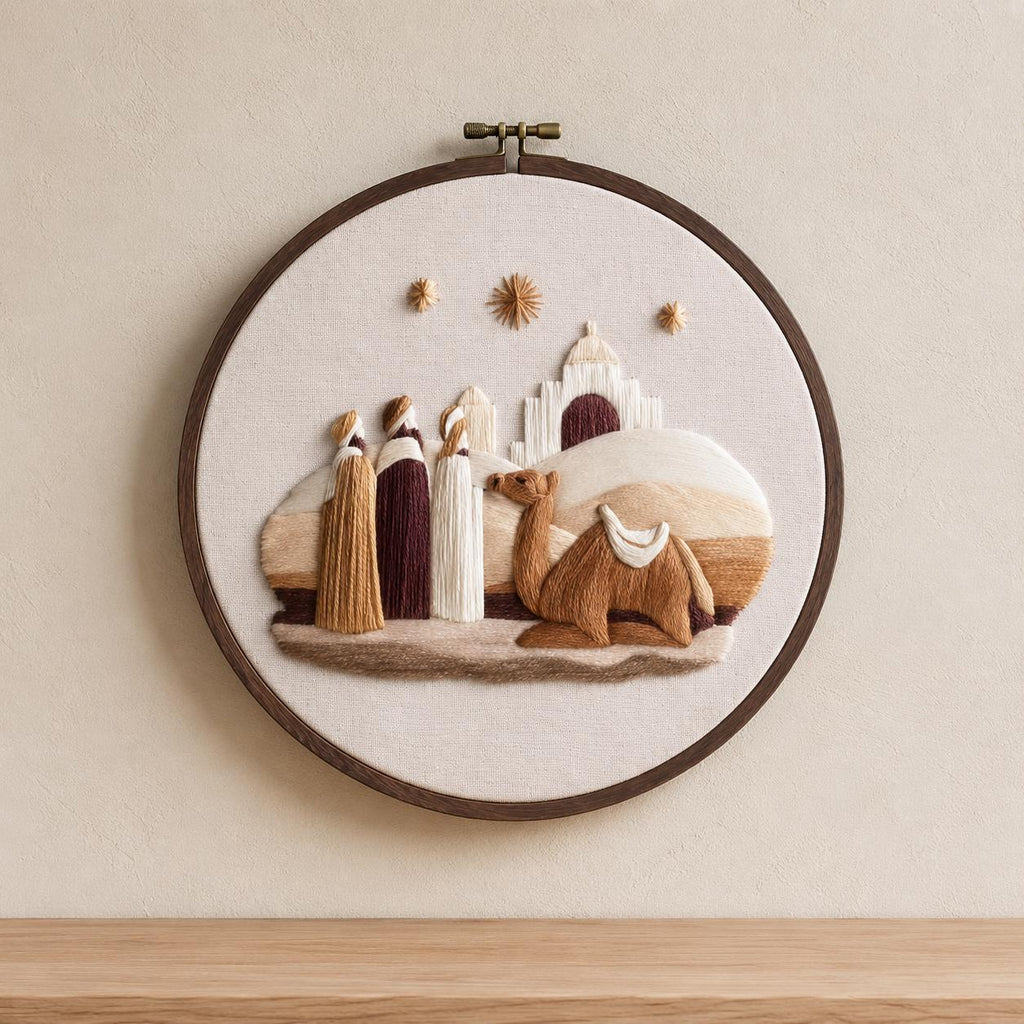 Three Wise Men Embroidery Kit, 20 cm Pre-Printed Christmas Hoop Art (DIY)