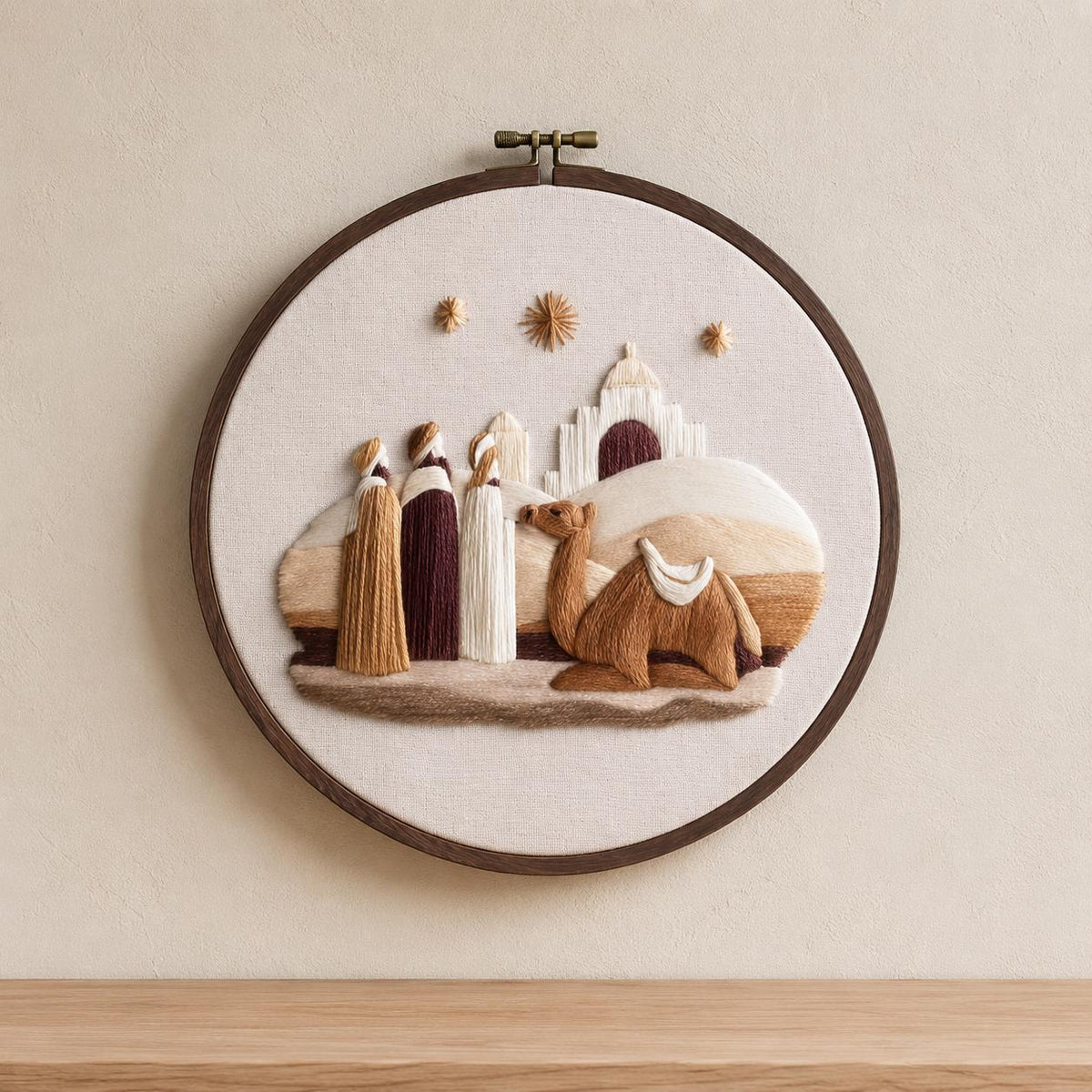 Three Wise Men Embroidery Kit, 20 cm Pre-Printed Christmas Hoop Art (DIY)
