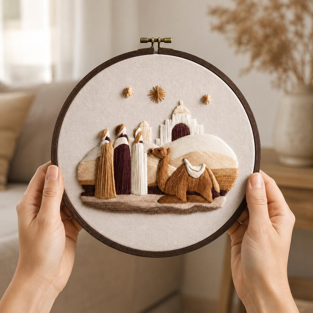 Three Wise Men Embroidery Kit, 20 cm Pre-Printed Christmas Hoop Art (DIY)