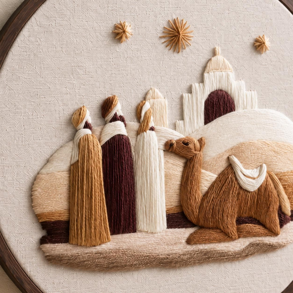 Three Wise Men Embroidery Kit, 20 cm Pre-Printed Christmas Hoop Art (DIY)