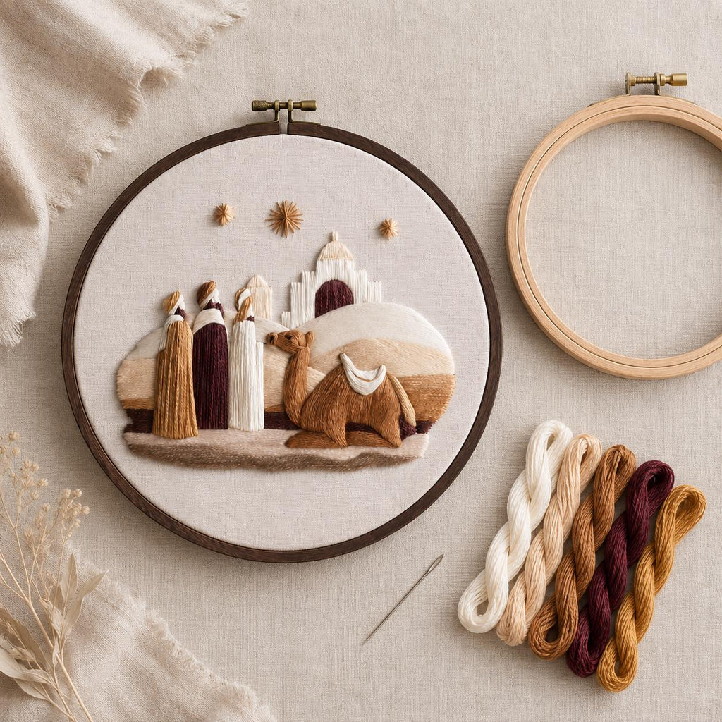 Three Wise Men Embroidery Kit, 20 cm Pre-Printed Christmas Hoop Art (DIY)