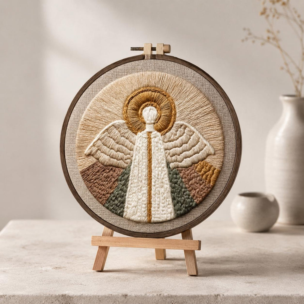 Christmas Angel Embroidery Kit, 20 cm Pre-Printed Hand Embroidery Set with Hoop, Religious Needlework Craft Gift for Adults