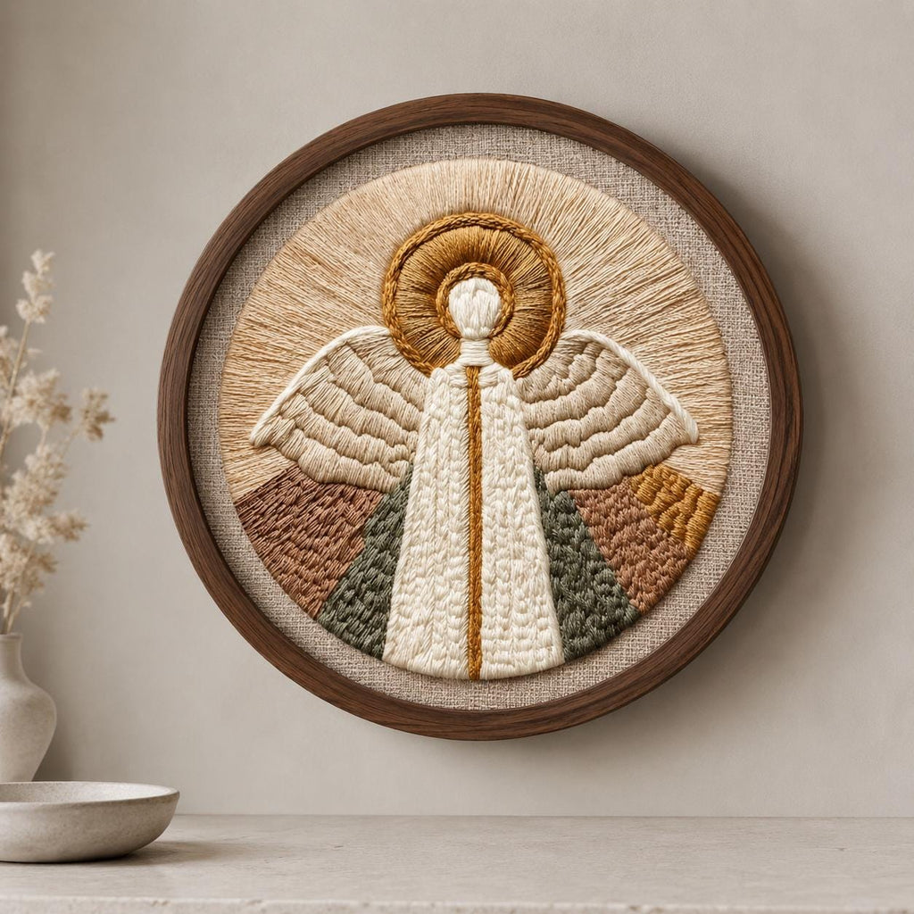 Christmas Angel Embroidery Kit, 20 cm Pre-Printed Hand Embroidery Set with Hoop, Religious Needlework Craft Gift for Adults