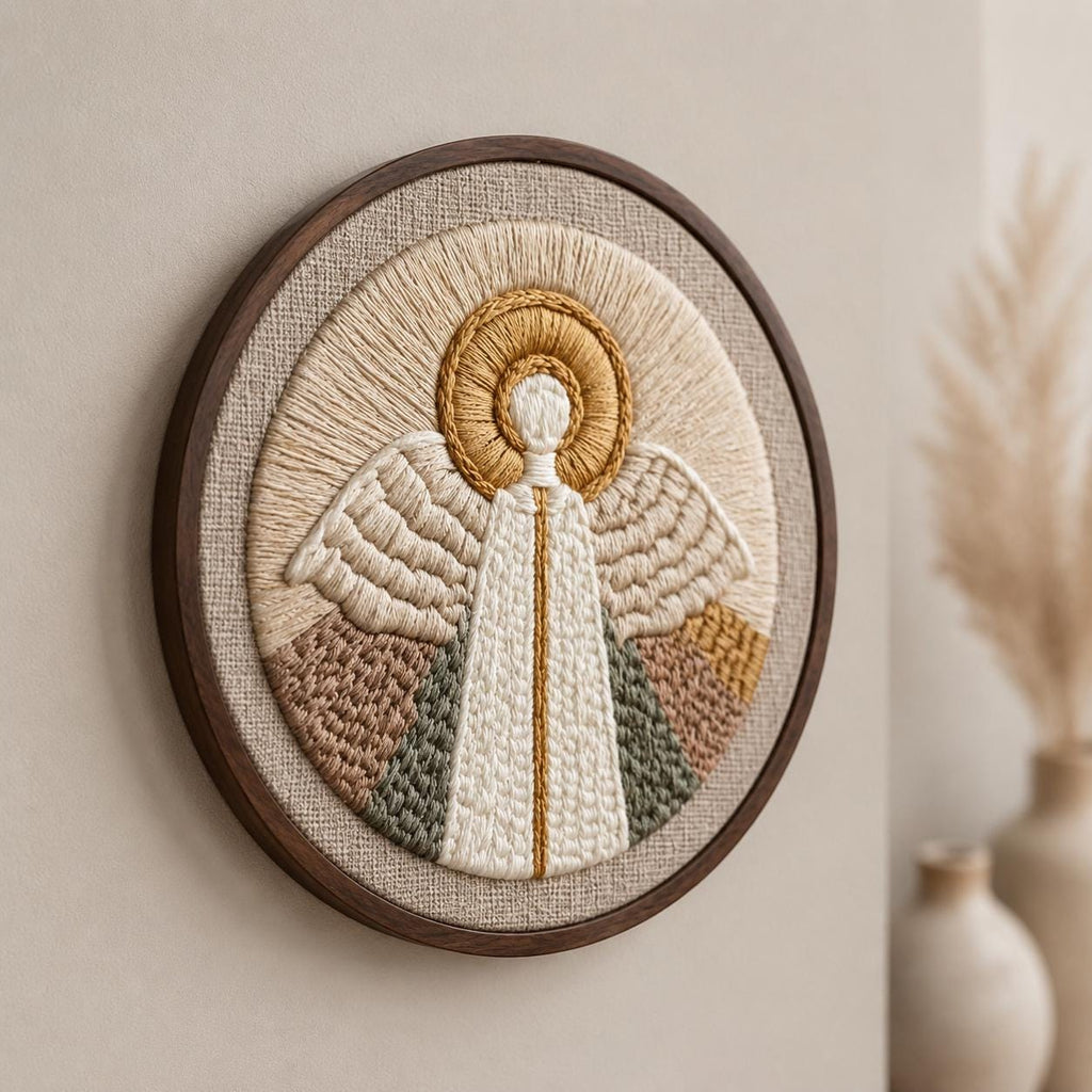 Christmas Angel Embroidery Kit, 20 cm Pre-Printed Hand Embroidery Set with Hoop, Religious Needlework Craft Gift for Adults