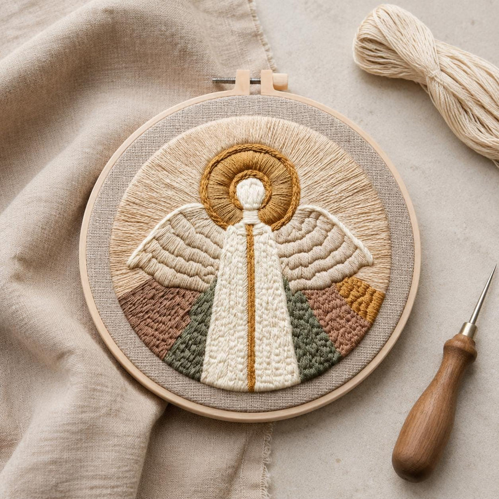 Christmas Angel Embroidery Kit, 20 cm Pre-Printed Hand Embroidery Set with Hoop, Religious Needlework Craft Gift for Adults
