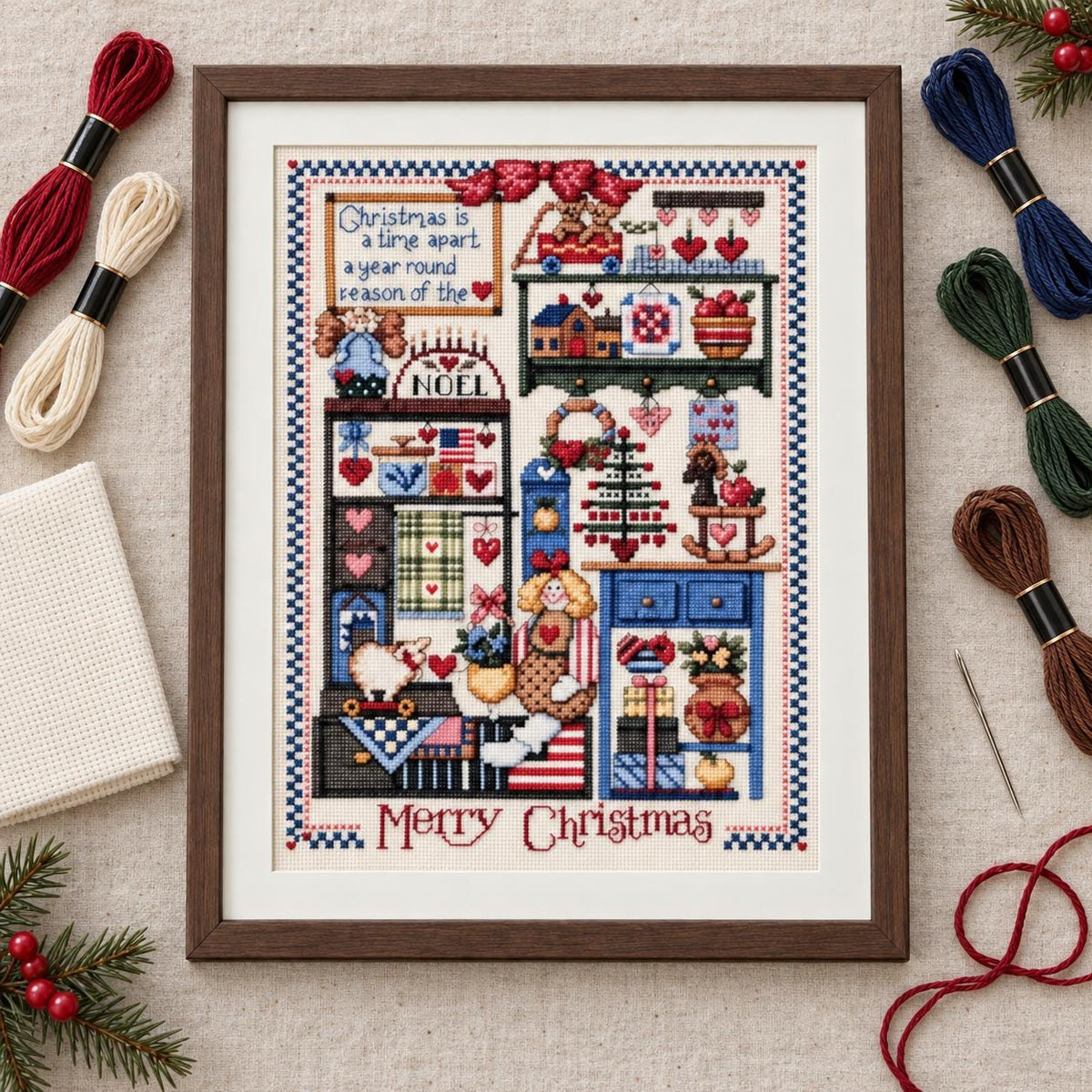 Christmas Kitchen Cross Stitch Kit, 30x40cm Stamped 11CT or 14CT Needlework Set for Adults