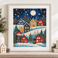 Winter Village Cross Stitch Kit, 30x40cm Stamped 11CT or 14CT Christmas Needlework Set