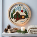 Christmas Punch Needle Kit – Cozy Winter Cottage, Beginner DIY Embroidery Kit with 20cm Hoop, Holiday Craft Gift