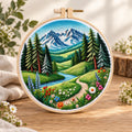 Mountain Landscape Embroidery Kit, 8-Inch Alpine Meadow Needlework Set for Beginners