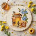 Honey Bee Embroidery Kit for Adults, Floral Hand Embroidery Starter Kit, Honey Jar Needlework, 20cm DIY Craft Gift