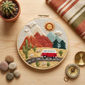 Desert Embroidery Kit for Adults, Mountain Bus Hand Embroidery Kit, Cactus Needlework Starter Kit, 20cm Beginner DIY Craft Gift
