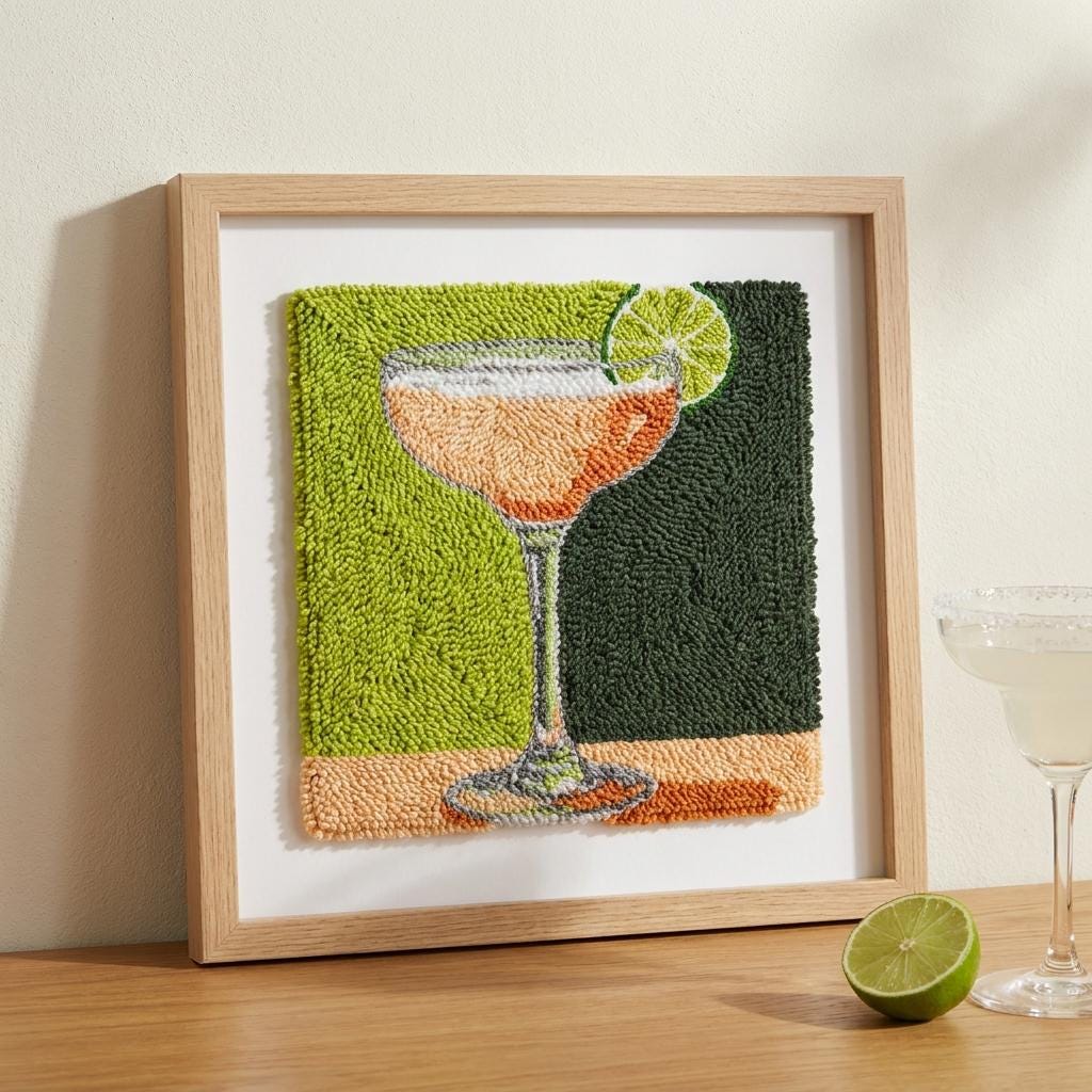 Cocktail Punch Needle Kit for Adults, Lime Drink Punch Embroidery Kit, 25cm Beginner DIY Fiber Art, Modern Needlework Craft Gift