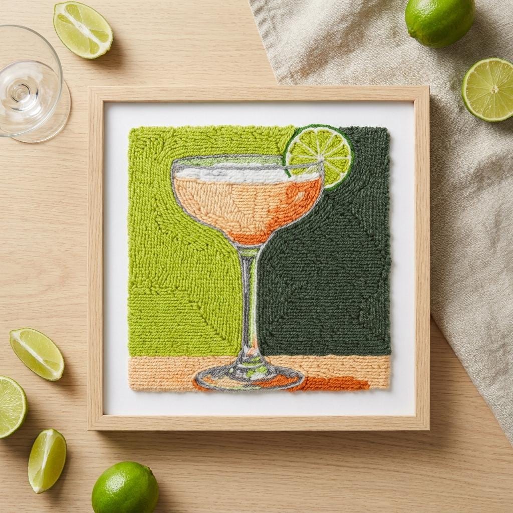 Cocktail Punch Needle Kit for Adults, Lime Drink Punch Embroidery Kit, 25cm Beginner DIY Fiber Art, Modern Needlework Craft Gift