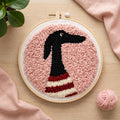 Dog Punch Needle Kit for Adults, Dachshund Embroidery Kit, 20cm Beginner Punch Needle Starter Kit, Cute DIY Yarn Craft Gift