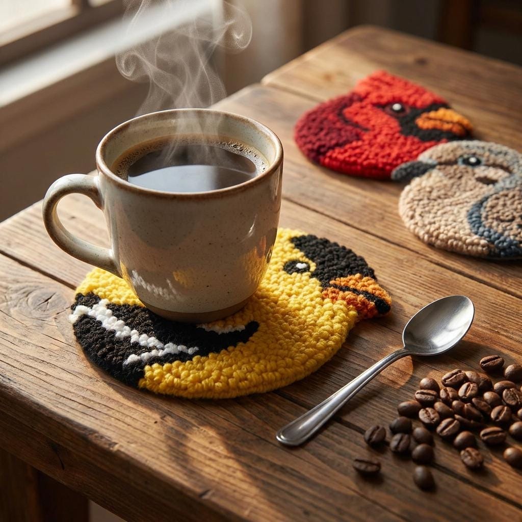 Bird Punch Needle Coaster Kit, 6 Bird Coasters DIY Craft Kit for Adults, Beginner Needlework Set, Handmade Gift for Bird Lovers
