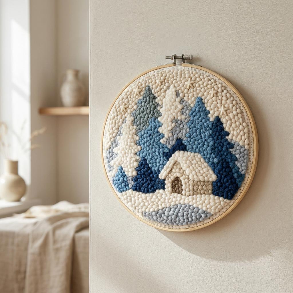 Christmas Punch Needle Embroidery Kit, Winter Landscape DIY Craft (20cm)