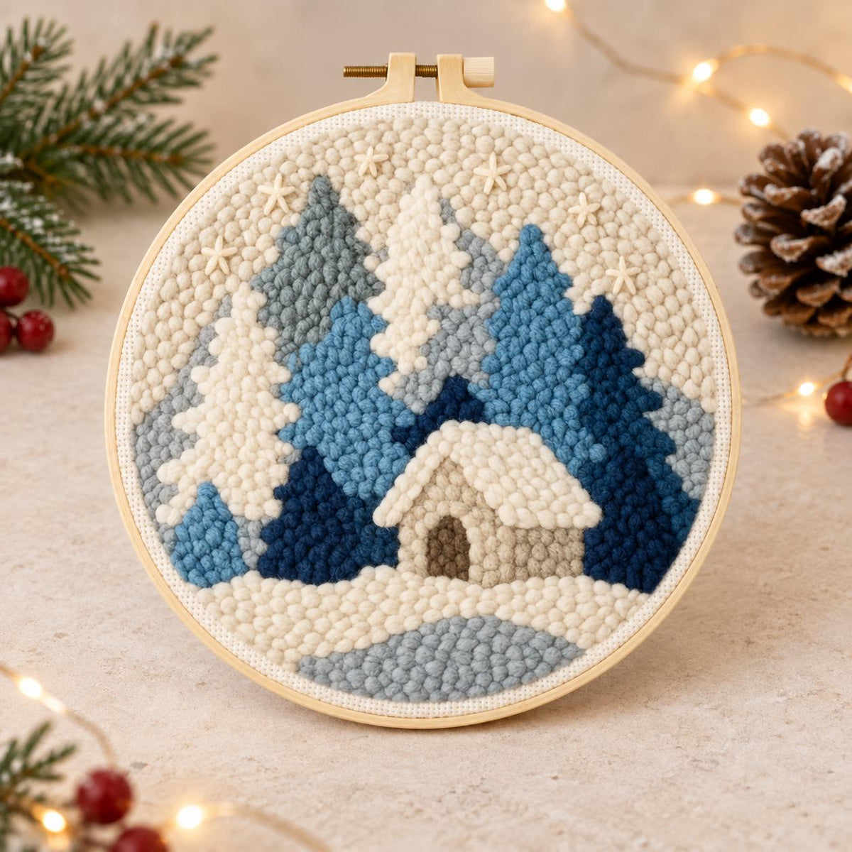 Christmas Punch Needle Embroidery Kit, Winter Landscape DIY Craft (20cm)