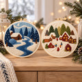 Christmas Punch Needle Kit, Winter Landscape Embroidery Kit, 20cm Beginner DIY Craft, Snowy Village Holiday Gift for Adults