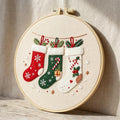Christmas Stocking Embroidery Kit, Beginner Holiday Hoop Art (20cm)