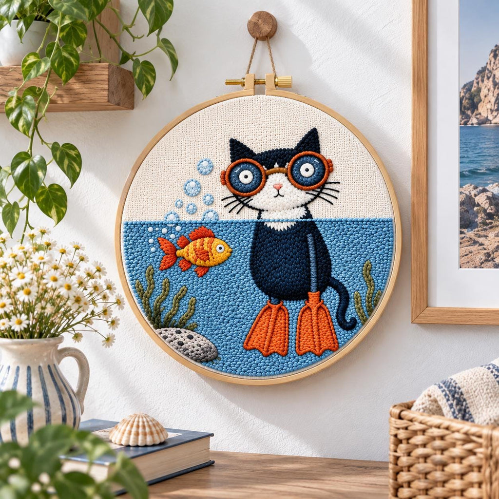 Scuba Cat Embroidery Kit