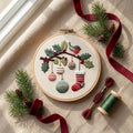 Winter Bird Christmas Embroidery Kit for Adults, 20cm Beginner DIY Needlework Set, Holiday Ornament Craft Gift