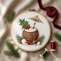 Tropical Christmas Embroidery Kit, Coconut Drink Design, Beginner DIY Craft (20cm Hoop)