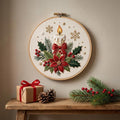 Christmas Candle Embroidery Kit for Adults, Poinsettia Needlework Set, 20cm Beginner DIY Holiday Craft Gift