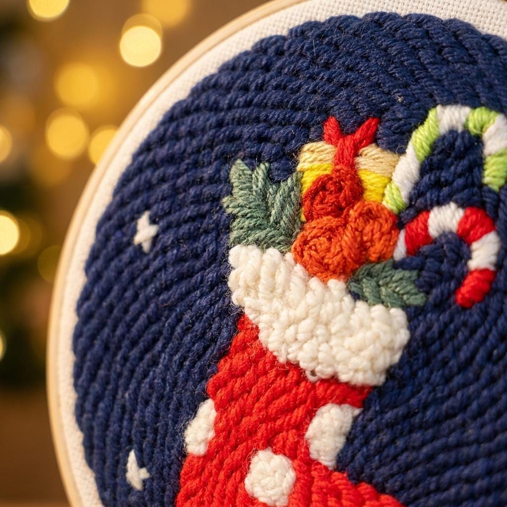 Christmas Stocking Punch Needle Kit, 8-Inch Beginner Holiday Embroidery Set