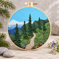 Mountain Trail Embroidery Kit, 8-Inch Evergreen Forest Needlework Set for Beginners