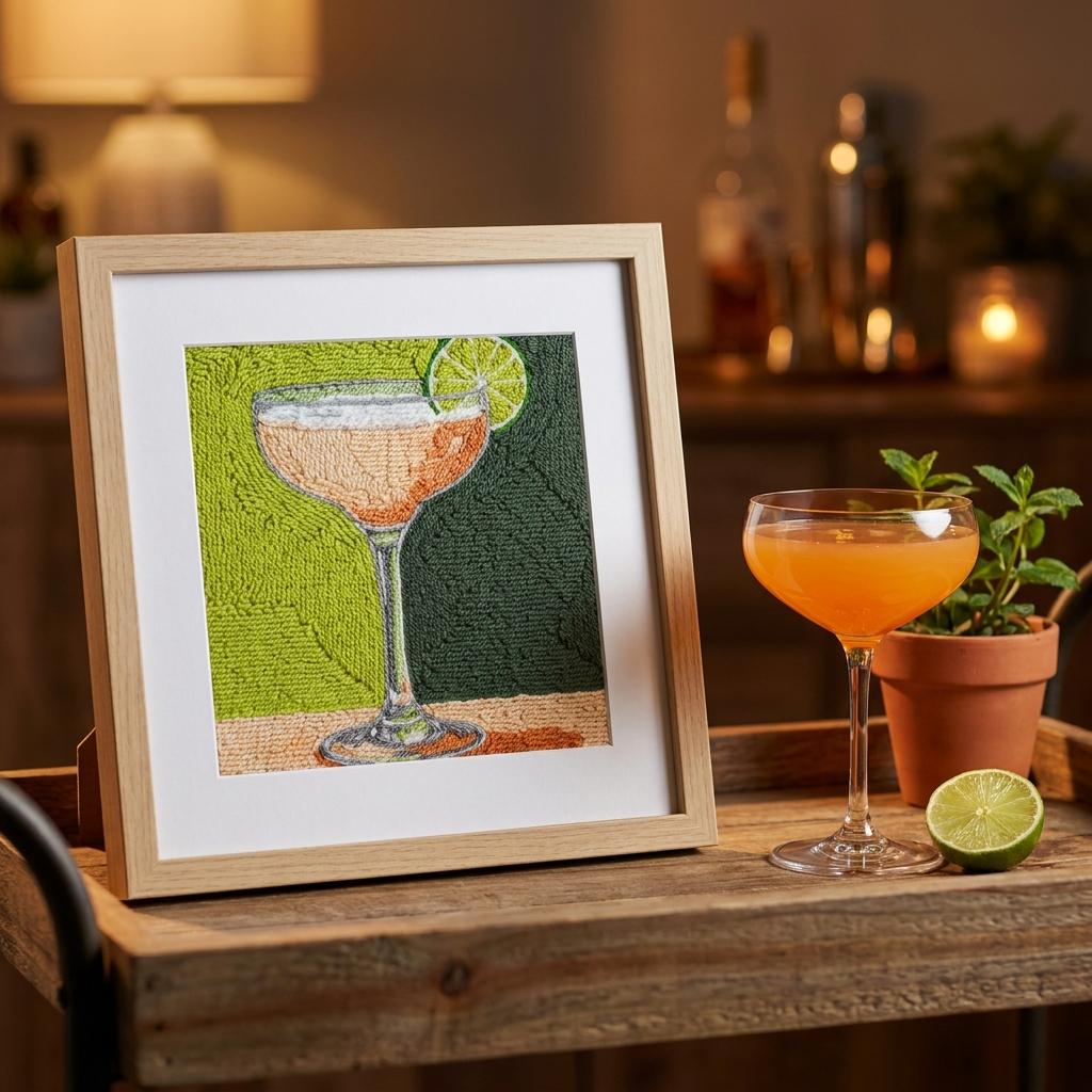 Cocktail Punch Needle Kit for Adults, Lime Drink Punch Embroidery Kit, 25cm Beginner DIY Fiber Art, Modern Needlework Craft Gift