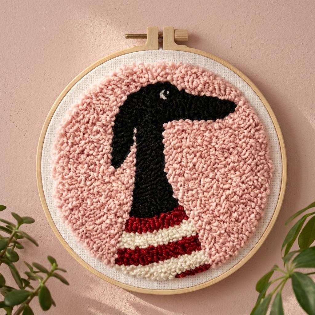 Dog Punch Needle Kit for Adults, Dachshund Embroidery Kit, 20cm Beginner Punch Needle Starter Kit, Cute DIY Yarn Craft Gift