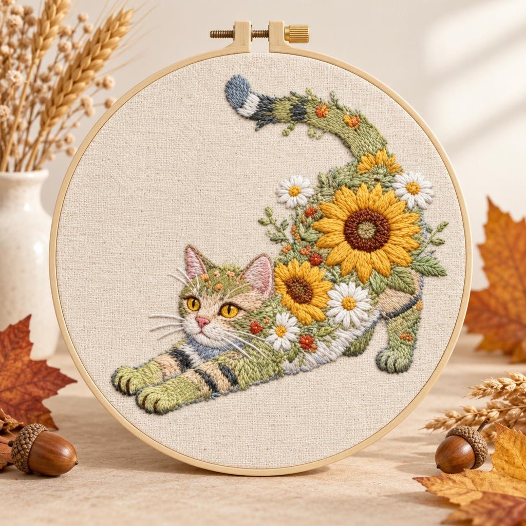 Floral Kitten Embroidery Kit