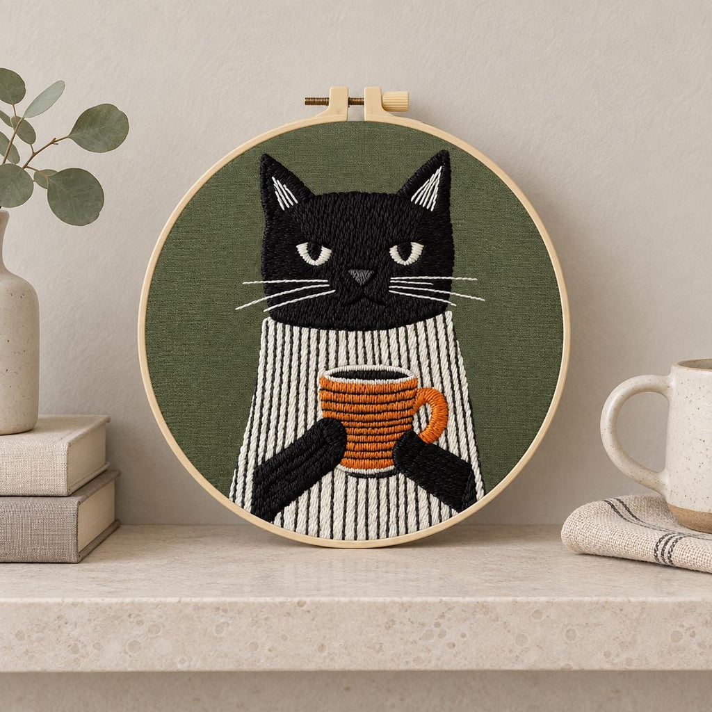 Black Cat Embroidery Kit for Adults